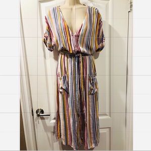Zara multicolor linen dress with pockets